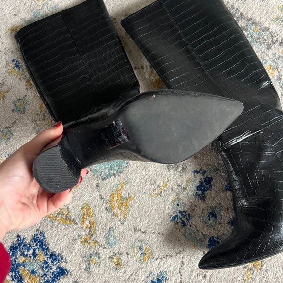 Black (faux) Croc Leather Knee High Boots - Picture 3 of 6